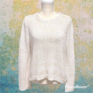 Rag Poets UO Cozy soft cream tan loosely woven bell sleeves casual boxy sweater